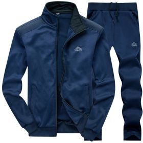 Men's 2 Pieces Fitness Tracksuit Set (Color: Navy, size: XL)