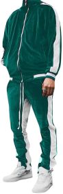 Men's 2 Pieces Full Zip Tracksuits Golden Velvet Sport Suits (Color: Green, size: L)