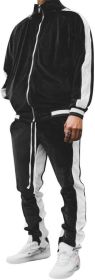 Men's 2 Pieces Full Zip Tracksuits Golden Velvet Sport Suits (Color: Black, size: XL)