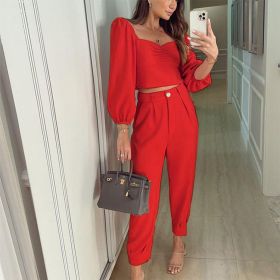 2 Piece Set Women Casual Sportswear Suit (Color: Red, size: M)