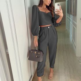 2 Piece Set Women Casual Sportswear Suit (Color: Black, size: L)