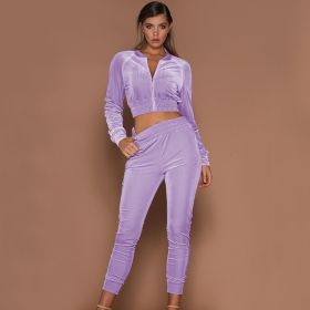 Women Trousers Long Sleeves Solid Zipper Bundle (Color: Purple, size: XL)