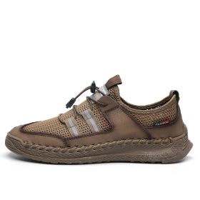 Mesh Casual Shoes Men Slip on (Color: Khaki, size: 41)