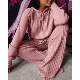 Title Knitted Hoodie Pullover  Women Vintage New Vertical Sweater (Color: Pink, size: S)