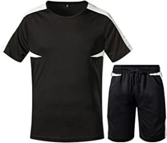 Men's Short Sleeve Shorts T-Shirt (Color: BLACK-L)