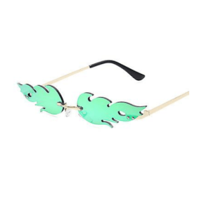 Sunglasses Rimless Wave Glasses Fire Shape Glasses Eyewear (Color: Green)