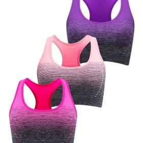 Medium Support Two Tone Racer Back Sports Bra (Color: Rose Red + Pink + Purple, size: M(6))