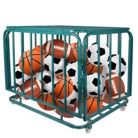 Foldable Sports Ball Storage Cart Rolling Ball Cart with Lid (Color: Green)