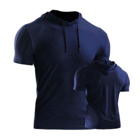 Male Training Shirts Musculation Sportswear (Color: Navy blue 2, size: XXL)